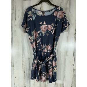 Heimish Belted Romper Size Medium Blue Pink‎ Floral Elastic Waist Stretchy
